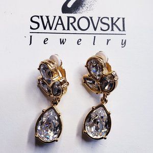 💎SIGNED SWAROVSKI CRYSTAL FLORA DANGLING "CLIP ON EARRINGS"